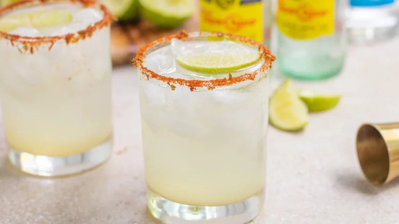 Ranch water cocktail in glass with chile salt rim