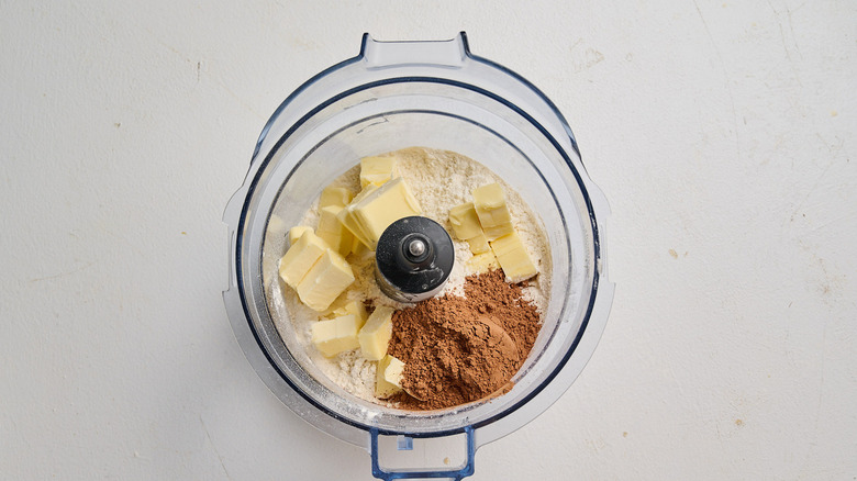 Dough ingredients in a food processor
