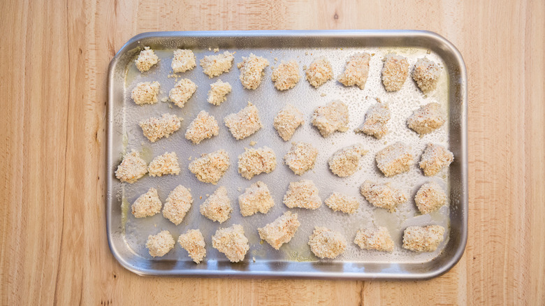 uncooked popcorn tofu in pan