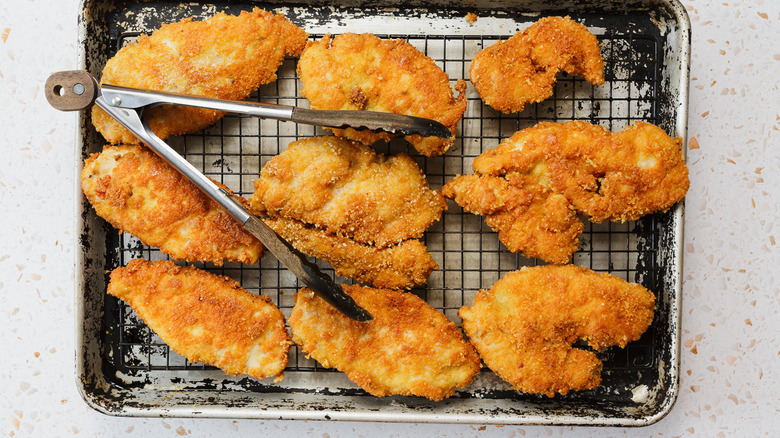 Fried chicken on wire rack
