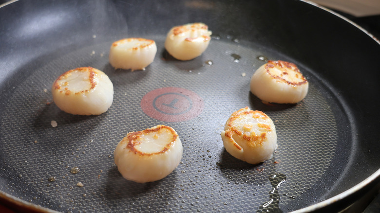 seared scallops in skillet