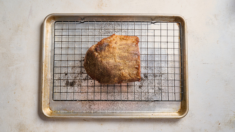 roasted beef on a sheet tray