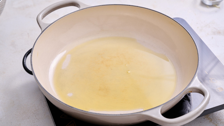 heating a skillet with oil