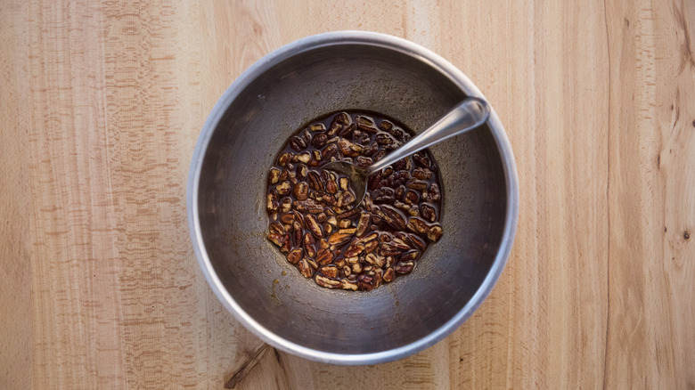 pecan mixture in metal bowl