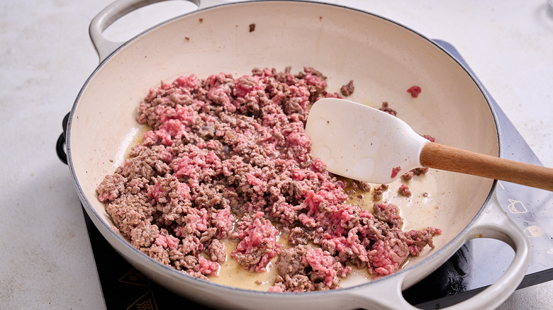 browning beef in a skillet