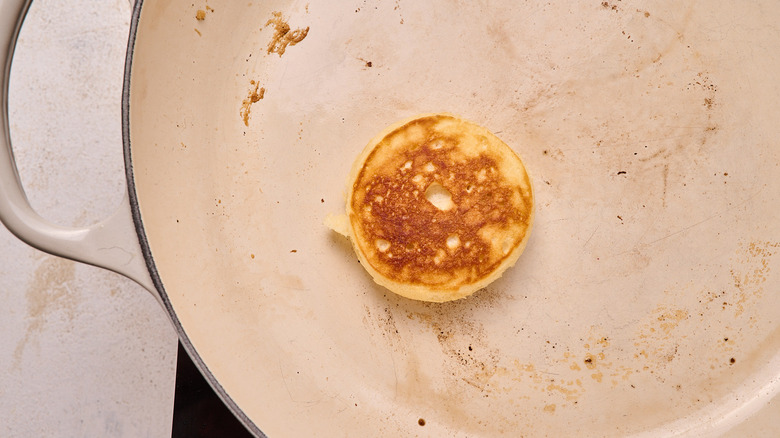 browned griddle cake in a skillet