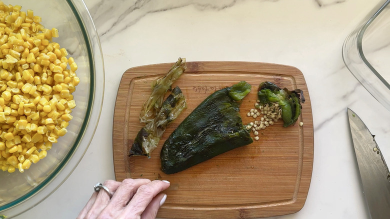 charred poblano on board