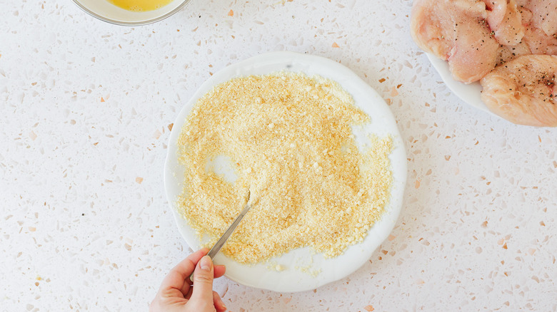 Breadcrumbs mixed with Parmesan