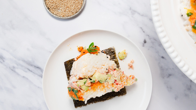 a slice of sushi bundt cake on small plate