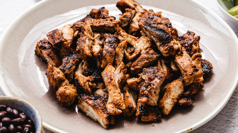 Close up on chipotle honey chicken on plate