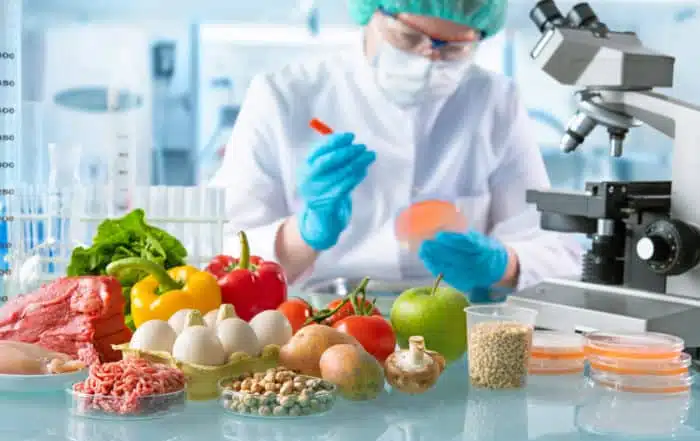 Doctor working in a lab with nutritious smart food displayed