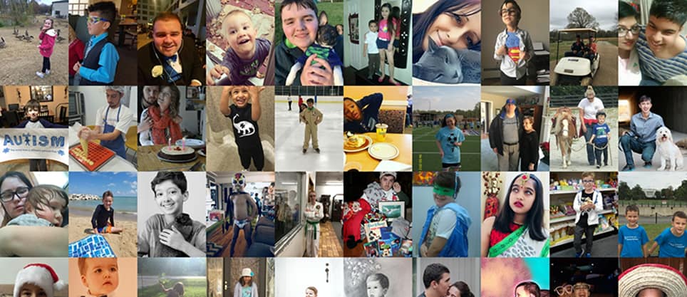 Photo collage of people of different ages with ASD, showcasing diversity