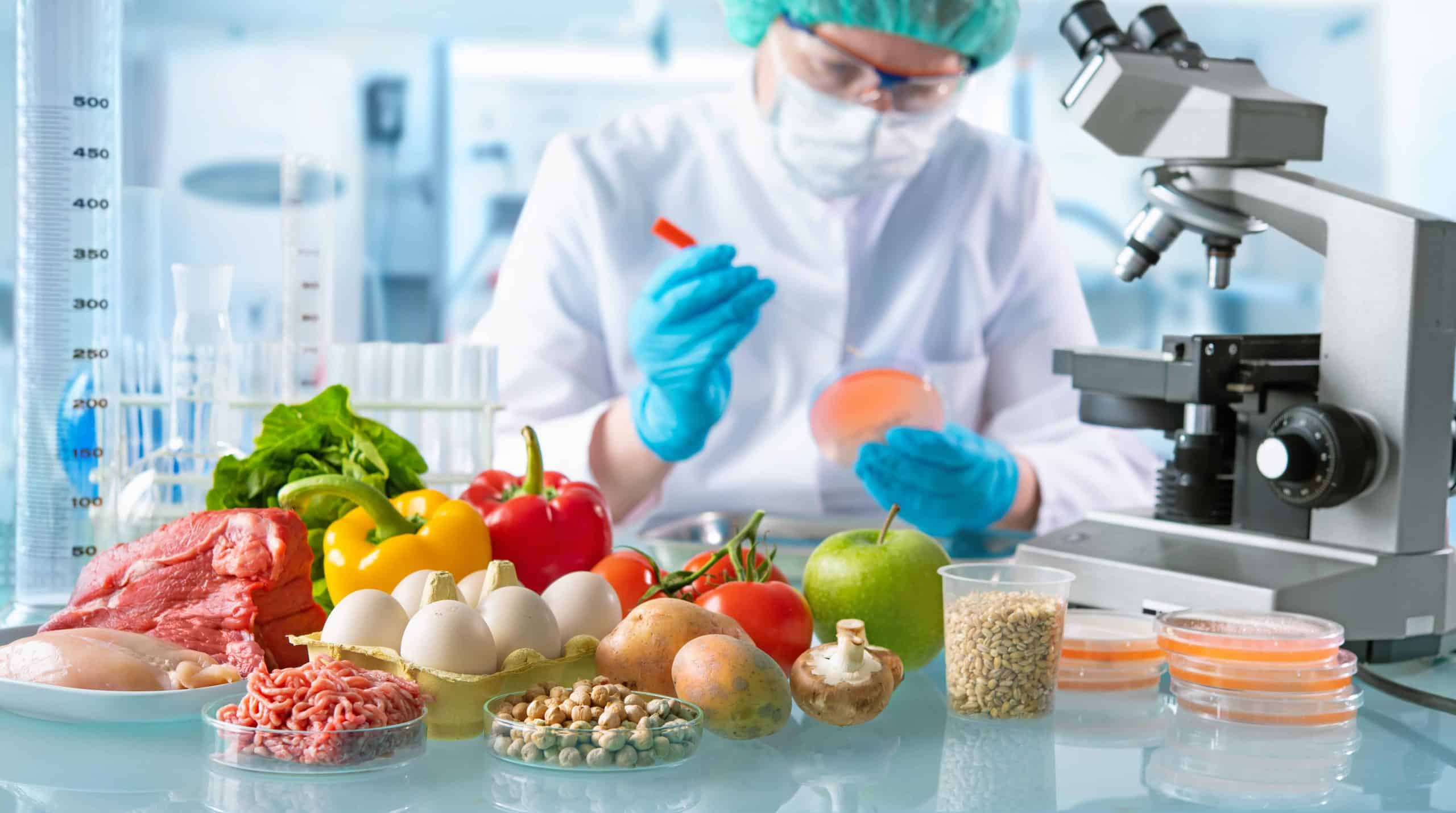 Doctor working in a lab with nutritious smart food displayed