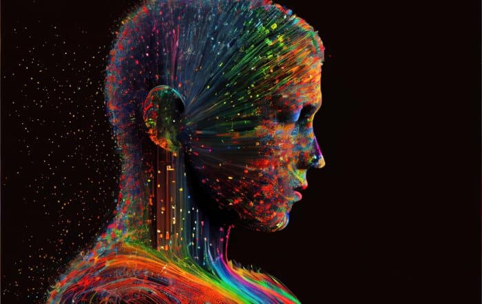 Person made of colorful data in the virtual reality
