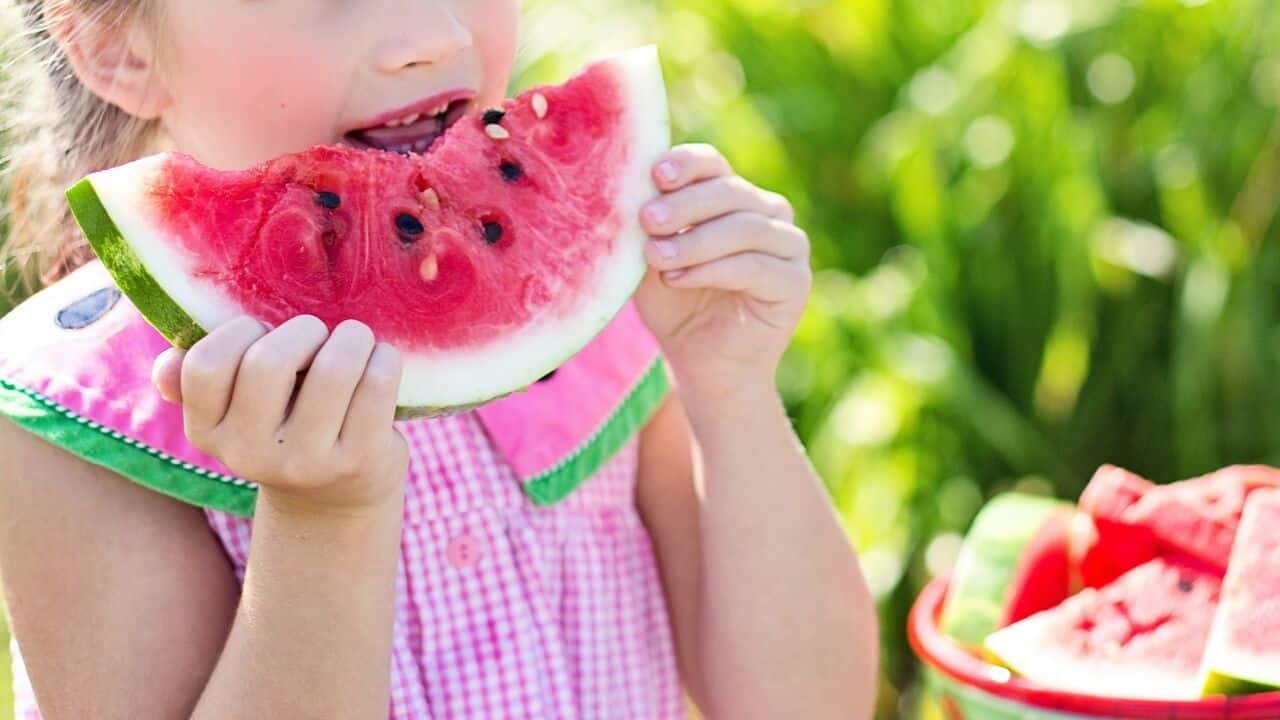 Child enjoying a slice of watermelon
