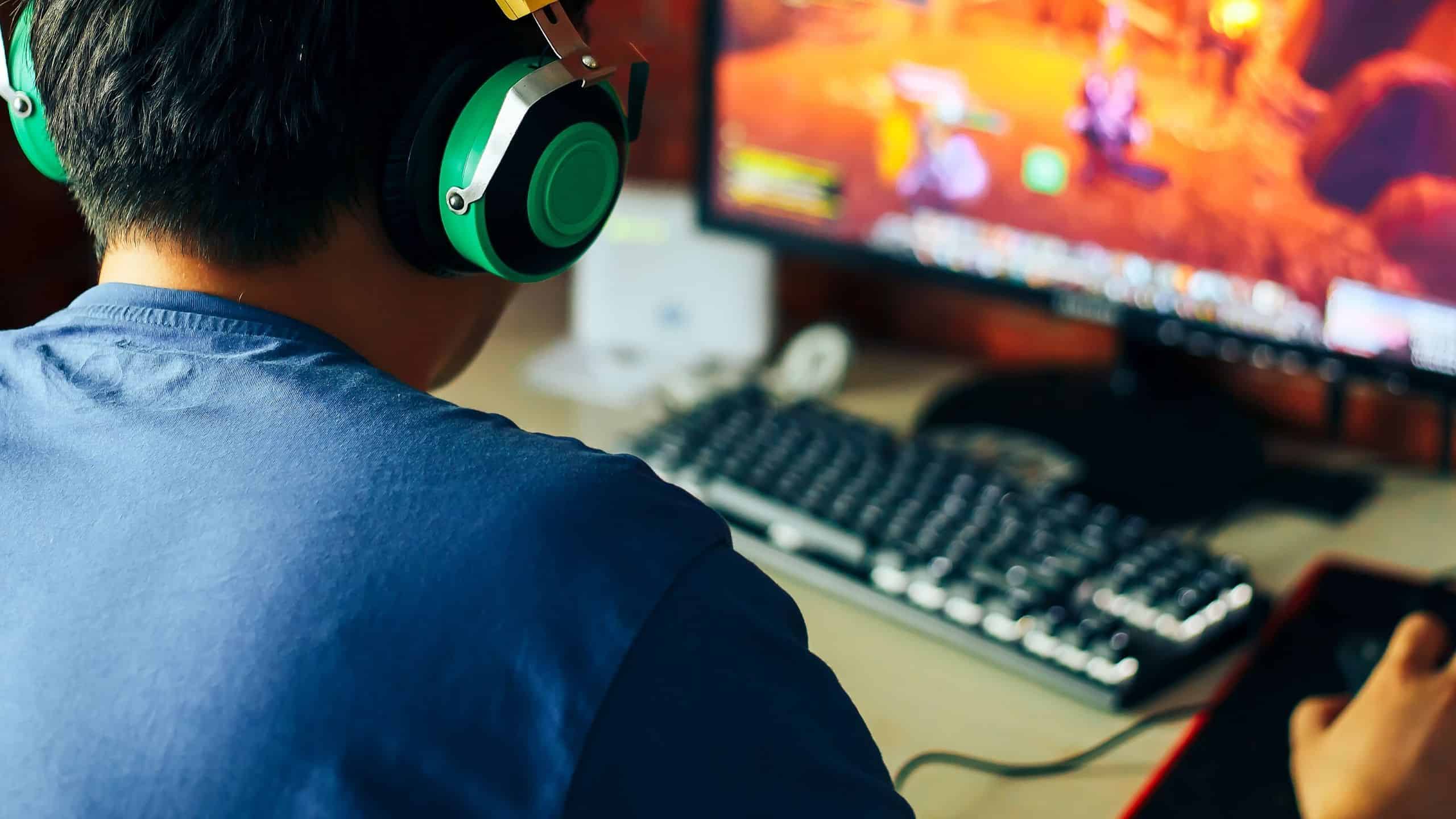 Young kid is playing videogames